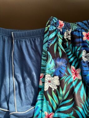 NWOT- 3XL  Floral Blue High-Waist Shorts & Navy white pinstripe lounge 
Set of 2